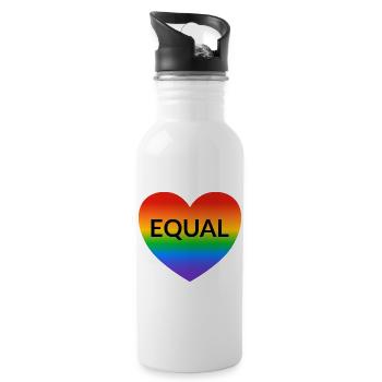 Gleiches Herz Regenbogenstolz - Trinkflasche mit integriertem Trinkhalm - Weiß - Rechts