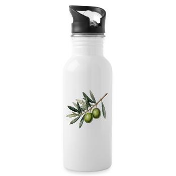 Botanischer Olivenzweig - Trinkflasche mit integriertem Trinkhalm - Weiß - Rechts