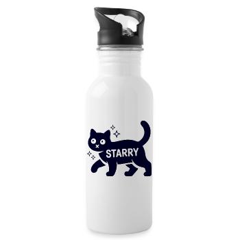 Samtpfote Starry Lustig Monochrom Katze - Trinkflasche mit integriertem Trinkhalm - Weiß - Rechts