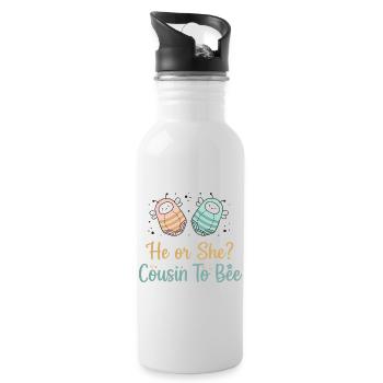 Gender Reveal He Or She Cousin To Bee Baby Shower - Water bottle with straw - white - Right