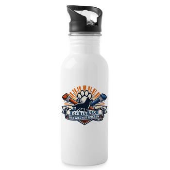 Pfote Banner Der tut nix - Trinkflasche mit integriertem Trinkhalm - Weiß - Rechts