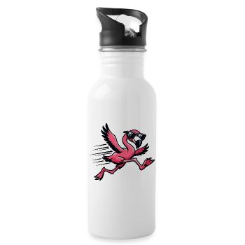 Flamingo in sprint with sunglasses - Water bottle with straw - white - Right