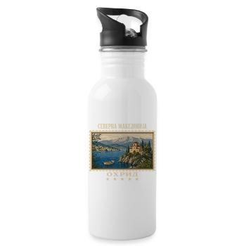 Nordmazedonien Ohrid Vintage Reisemarke - Trinkflasche mit integriertem Trinkhalm - Weiß - Rechts