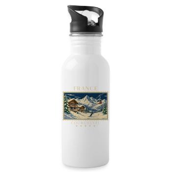 Frankreich Courchevel Vintage Reisemarke - Trinkflasche mit integriertem Trinkhalm - Weiß - Rechts
