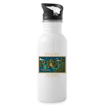 Palau Koror Vintage Travel Brand - Water bottle with straw - white - Right