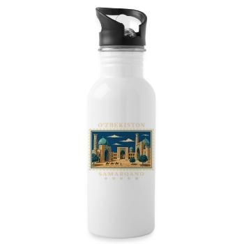 Usbekistan Samarqand Vintage Reisemarke - Trinkflasche mit integriertem Trinkhalm - Weiß - Rechts