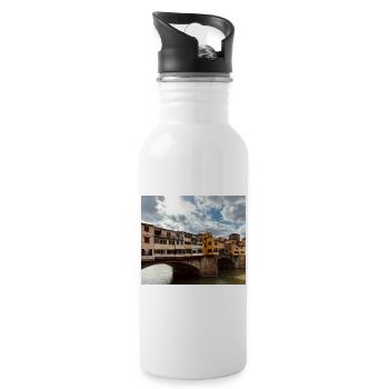 Colorful tenement houses by the river - Water bottle with straw - white - Right