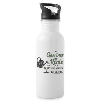 Gärtner in Rente – Gießkanne & Spruch – Geschenk - Trinkflasche mit integriertem Trinkhalm - Weiß - Rechts