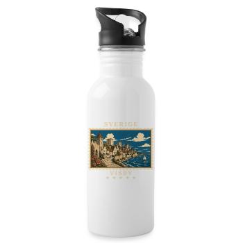 Schweden Visby Vintage Reisemarke - Trinkflasche mit integriertem Trinkhalm - Weiß - Rechts