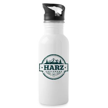 Harz Explorers Badge | Vintage Outdoor Logo - Trinkflasche mit integriertem Trinkhalm - Weiß - Rechts