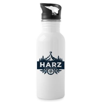 Harz Explorers | Vintage Outdoor Badge - Trinkflasche mit integriertem Trinkhalm - Weiß - Rechts