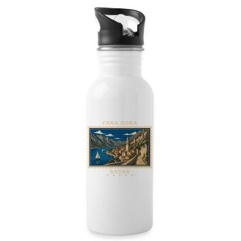 Montenegro Kotor Vintage Reisemarke - Trinkflasche mit integriertem Trinkhalm - Weiß - Rechts