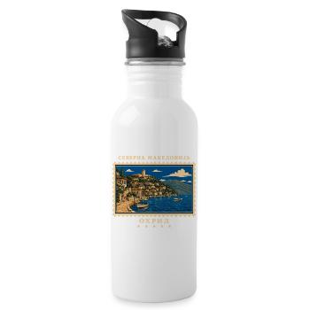 Nordmazedonien Ohrid Vintage Reisemarke - Trinkflasche mit integriertem Trinkhalm - Weiß - Rechts