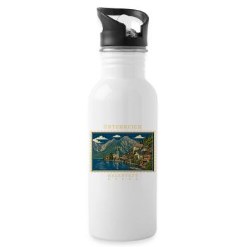 Österreich Hallstatt Vintage Reisemarke - Trinkflasche mit integriertem Trinkhalm - Weiß - Rechts