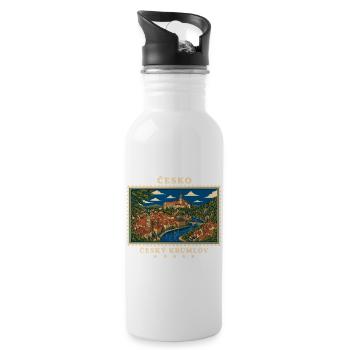Tschechien Český Krumlov Vintage Reisemarke - Trinkflasche mit integriertem Trinkhalm - Weiß - Rechts