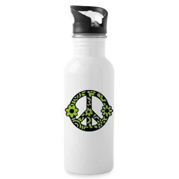 Peace Zeichen Blumen Icon - Trinkflasche mit integriertem Trinkhalm - Weiß - Rechts