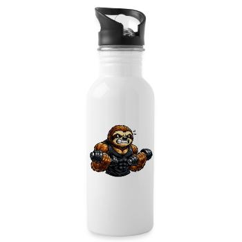 Starkes Faultier beim Bodybuilding - Trinkflasche mit integriertem Trinkhalm - Weiß - Rechts