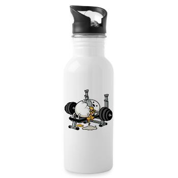 Egg Bodybuilder | Humor-Bodybuilding - Trinkflasche mit integriertem Trinkhalm - Weiß - Rechts