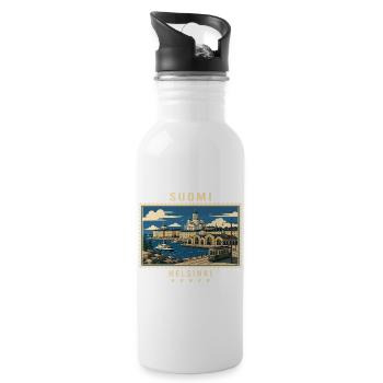 Finnland Helsinki Vintage Reisemarke - Trinkflasche mit integriertem Trinkhalm - Weiß - Rechts