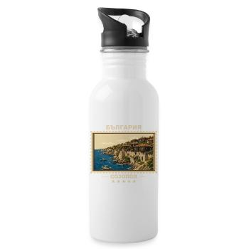 Bulgarien Sozopol Vintage Reisemarke - Trinkflasche mit integriertem Trinkhalm - Weiß - Rechts