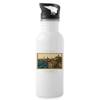 Litauen Kaunas Vintage Reisemarke - Trinkflasche mit integriertem Trinkhalm - Weiß - Rechts
