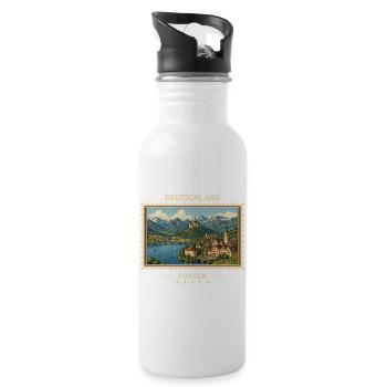 Deutschland Füssen Vintage Reisemarke - Trinkflasche mit integriertem Trinkhalm - Weiß - Rechts