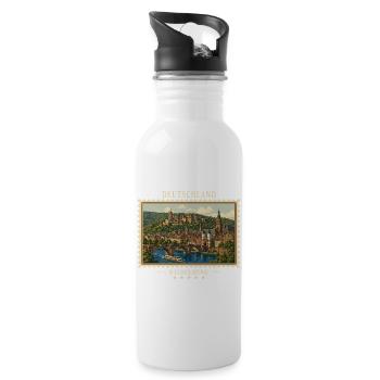 Deutschland Heidelberg Vintage Reisemarke - Trinkflasche mit integriertem Trinkhalm - Weiß - Rechts