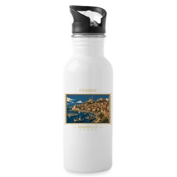 France Marseille Vintage Travel Brand - Water bottle with straw - white - Right