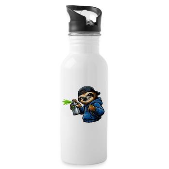 Cool sloth spraying graffiti - Water bottle with straw - white - Right