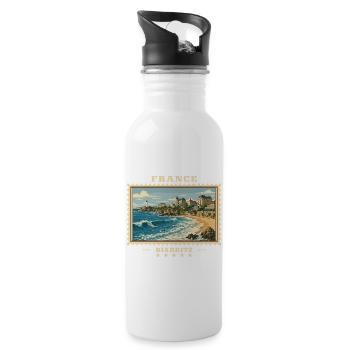 Frankreich Biarritz Vintage Reisemarke - Trinkflasche mit integriertem Trinkhalm - Weiß - Rechts