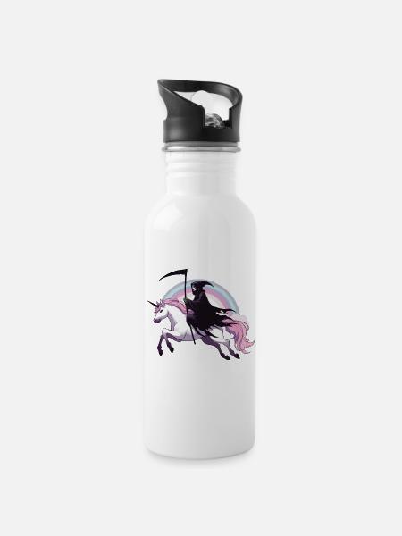 Sensenmann auf Einhorn - Trinkflasche mit integriertem Trinkhalm - Weiß