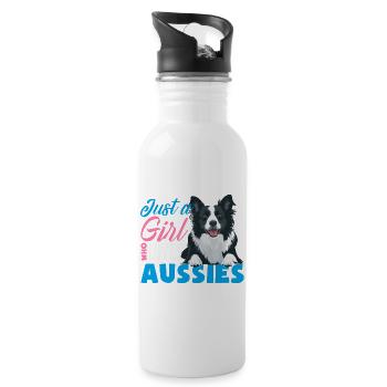 Australian Shepherd - Mein treuer Aussie - Trinkflasche mit integriertem Trinkhalm - Weiß - Rechts