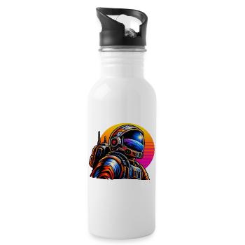 Astronaut im Neon-Sonnenuntergang - Trinkflasche mit integriertem Trinkhalm - Weiß - Rechts