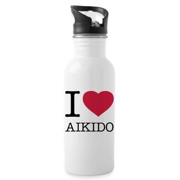 I LOVE AIKIDO - Trinkflasche mit integriertem Trinkhalm - Weiß - Rechts