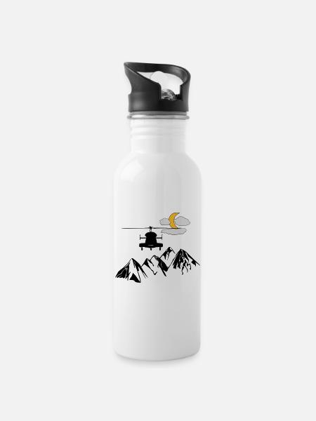 Heli, montagnes, lune, nuages - Gourde avec paille intégrée - blanc