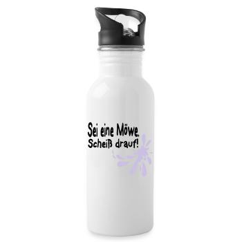 Möwen Scheiß drauf--3 - Trinkflasche mit integriertem Trinkhalm - Weiß - Rechts