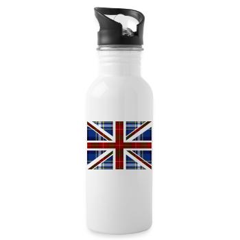 Tartan Union Jack - Trinkflasche mit integriertem Trinkhalm - Weiß - Rechts