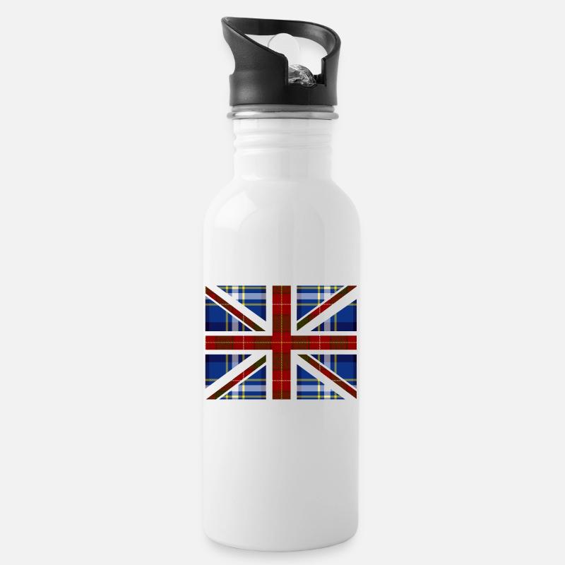 Tartan Union Jack - Trinkflasche mit integriertem Trinkhalm - Weiß