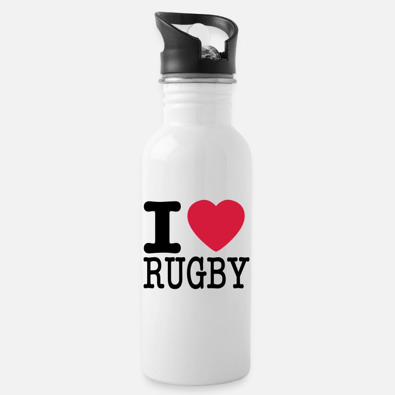 Ich liebe Rugby - Trinkflasche mit integriertem Trinkhalm - Weiß