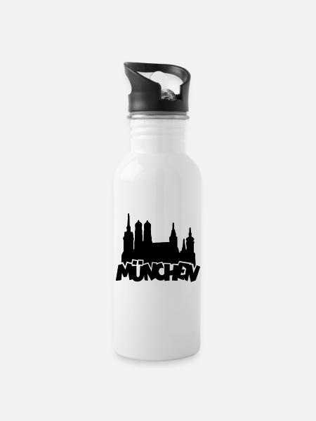 München Skyline - Trinkflasche mit integriertem Trinkhalm - Weiß
