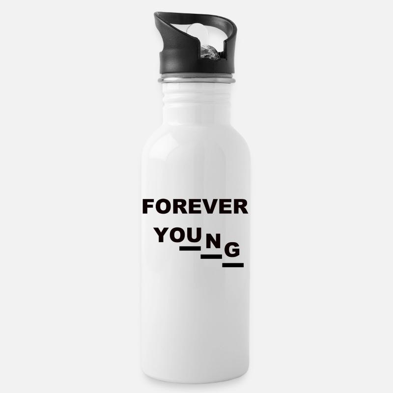 Forever Young (1) - Trinkflasche mit integriertem Trinkhalm - Weiß