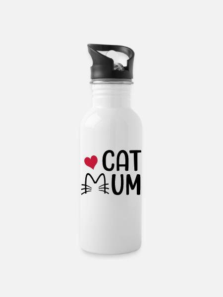 Katze - Trinkflasche mit integriertem Trinkhalm - Weiß