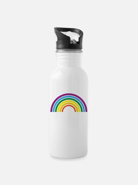 rainbow - Water bottle with straw - white