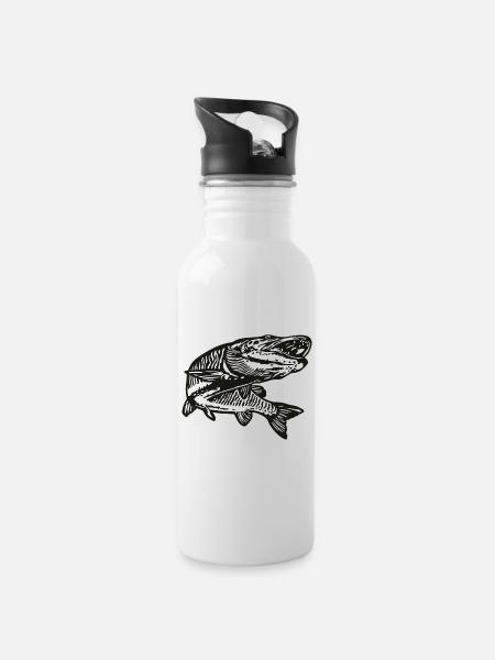 Hecht mit kontur - Trinkflasche mit integriertem Trinkhalm - Weiß