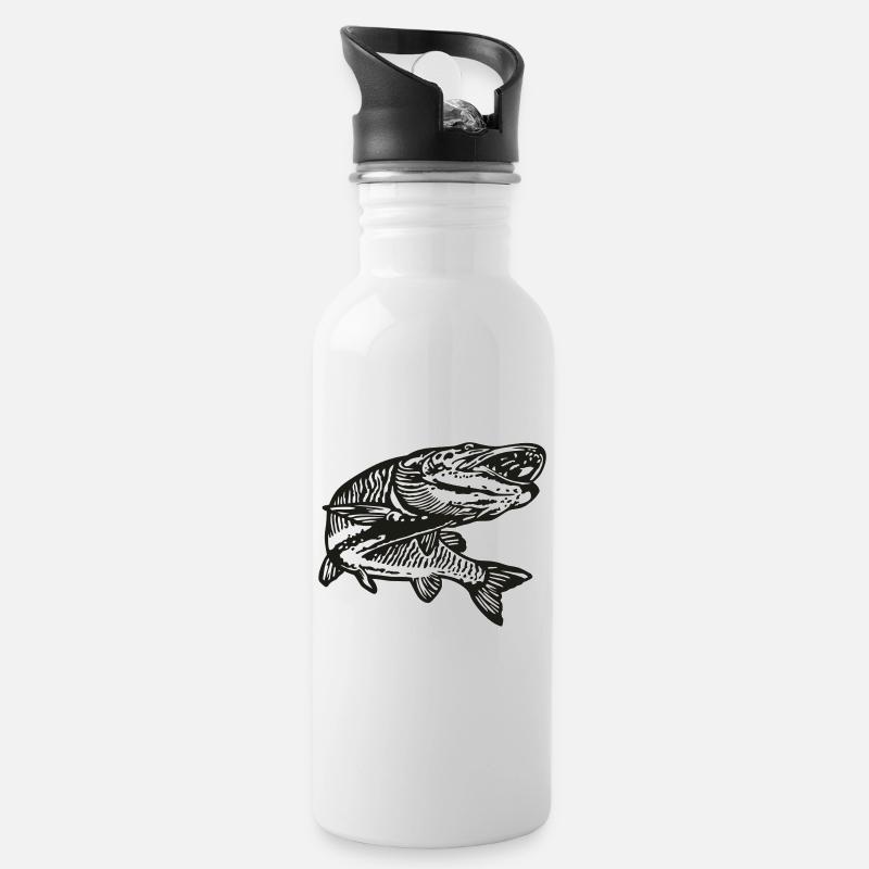 Hecht mit kontur - Trinkflasche mit integriertem Trinkhalm - Weiß