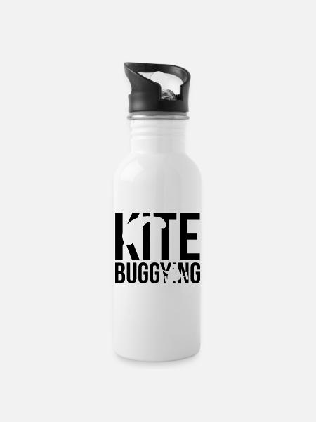 kitebuggying - Trinkflasche mit integriertem Trinkhalm - Weiß