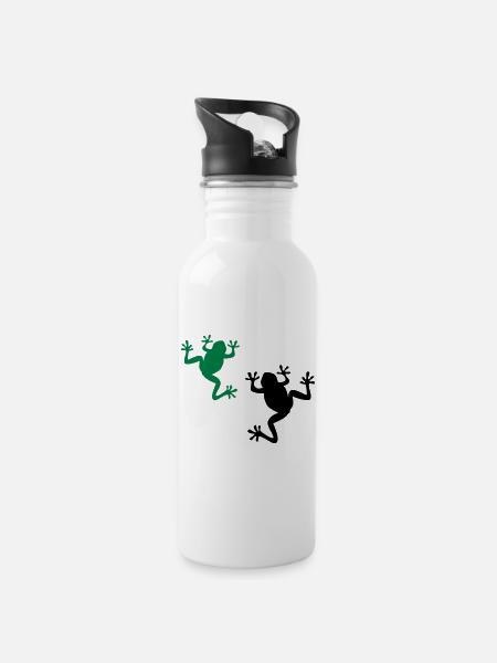frog - Water bottle with straw - white