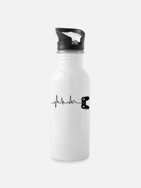 Gaming Gamer - Trinkflasche mit integriertem Trinkhalm - Weiß