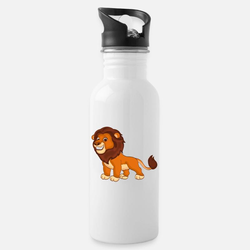 Löwe - König der Tiere - Trinkflasche mit integriertem Trinkhalm - Weiß