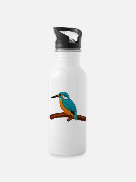 eisvogel vogel bunt - Trinkflasche mit integriertem Trinkhalm - Weiß